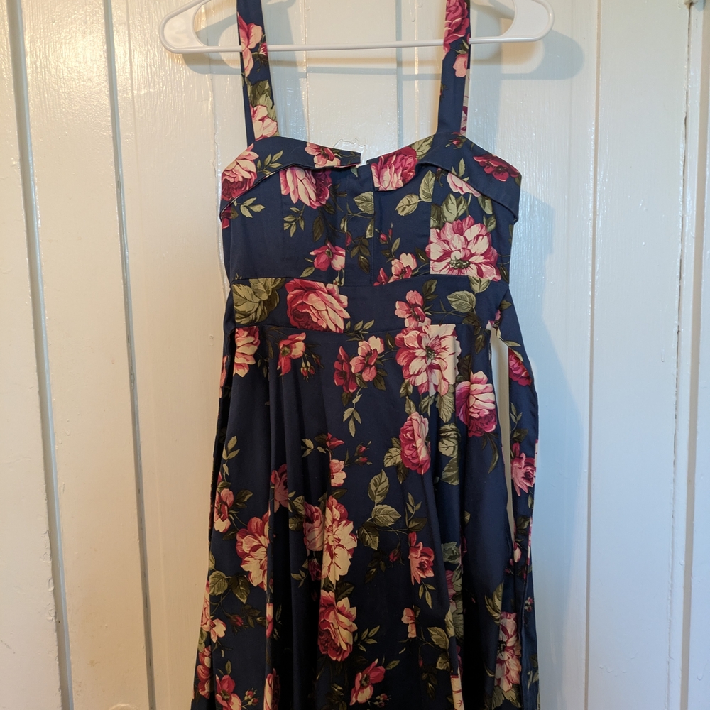 Floral Navy Dress with Pink Roses
